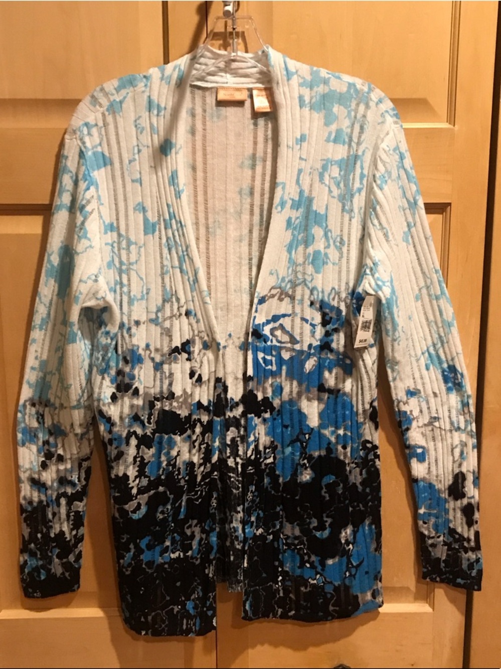 New NorthCrest White and Light Blue Open Knit Cardigan